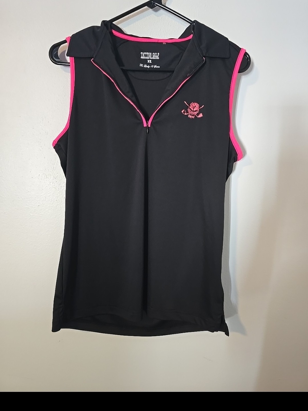 Tattoo Golf Sleeveless Cool Womens Golf Shirt Black Pink Lucky 13 Series Skull